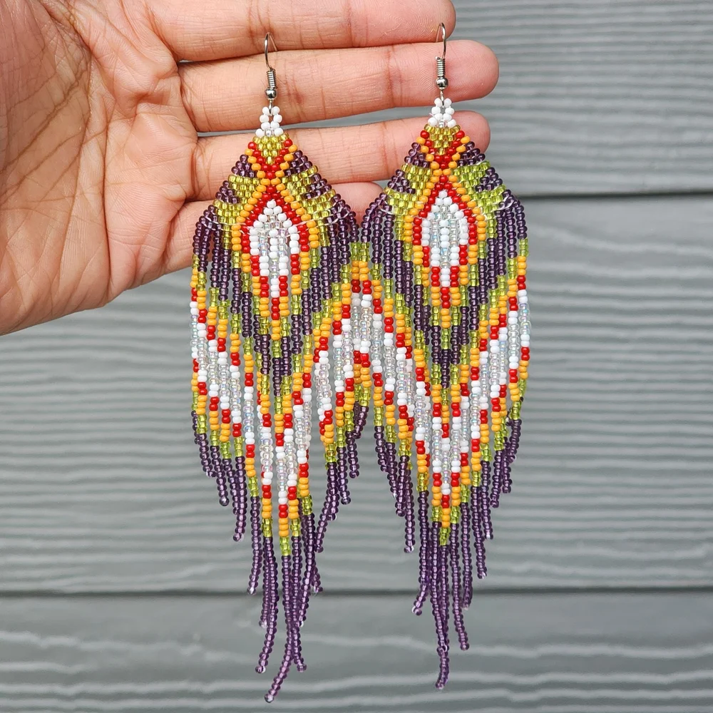 Gaia Beaded Earrings Boho Fringe Southwestern Handmade Jewelry